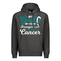 Charcoal Heather My God is Stronger Than Cervical Cancer Awareness Warrior Premium Hoodie - longCreatives