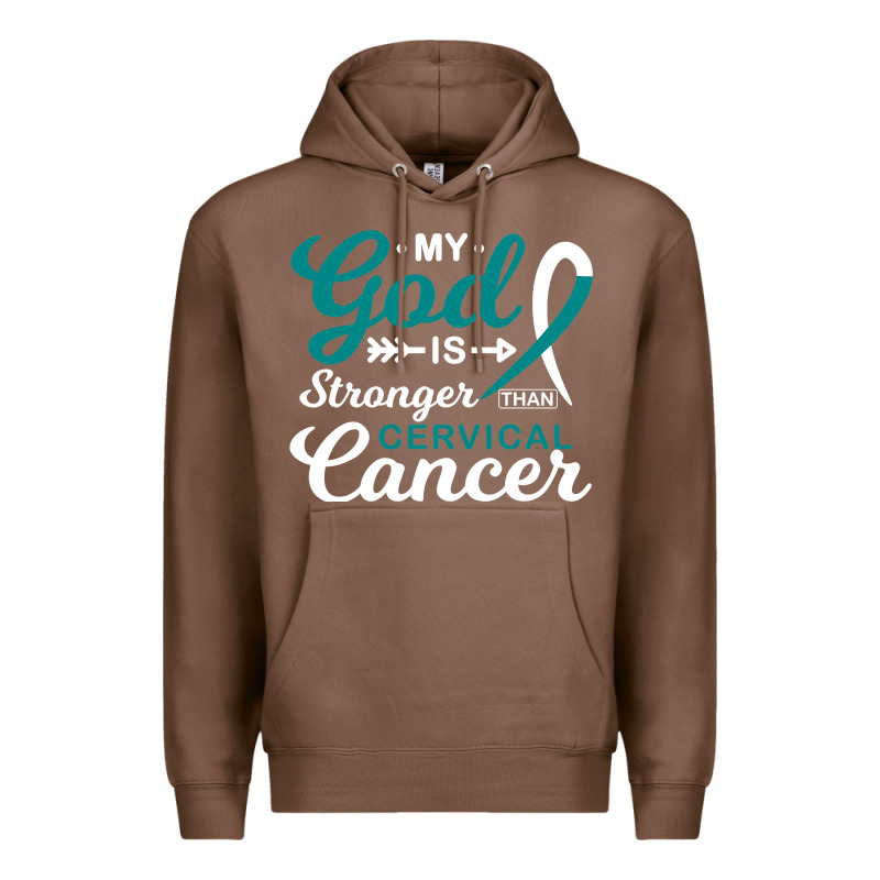 My God Is Stronger Than Cervical Cancer Awareness Warrior Premium Hoodie by longCreatives | Teevron