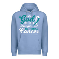 Colony Blue My God is Stronger Than Cervical Cancer Awareness Warrior Premium Hoodie - longCreatives