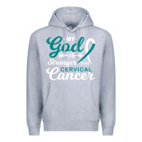 Heather Grey My God is Stronger Than Cervical Cancer Awareness Warrior Premium Hoodie - longCreatives