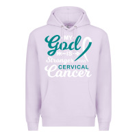 Lilac My God is Stronger Than Cervical Cancer Awareness Warrior Premium Hoodie - longCreatives
