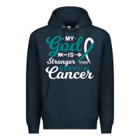 Navy My God is Stronger Than Cervical Cancer Awareness Warrior Premium Hoodie - longCreatives