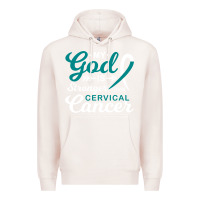 Pale Pink My God is Stronger Than Cervical Cancer Awareness Warrior Premium Hoodie - longCreatives