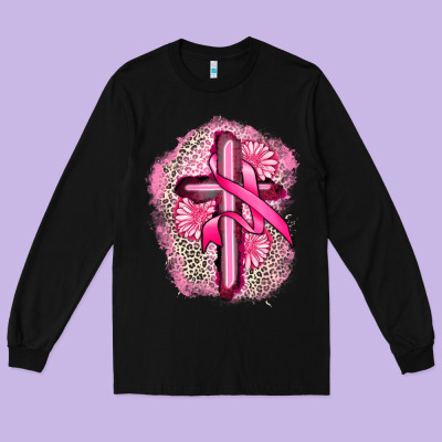Breast Cancer Cross Long Sleeve Tee Designed By Fadigitalartstudio
