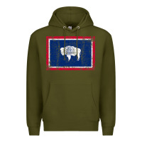 Army Green State of Wyoming Flag Fun Vintage Retro Fall Hiking Premium Hoodie - longCreatives