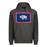 Charcoal Heather State of Wyoming Flag Fun Vintage Retro Fall Hiking Premium Hoodie - longCreatives