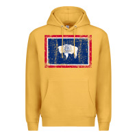 Mustard State of Wyoming Flag Fun Vintage Retro Fall Hiking Premium Hoodie - longCreatives