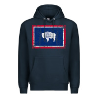 Navy State of Wyoming Flag Fun Vintage Retro Fall Hiking Premium Hoodie - longCreatives