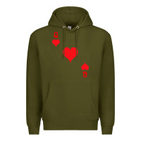 Army Green Queen Of Hearts  Playing Card   Halloween Costume Premium Hoodie - longCreatives