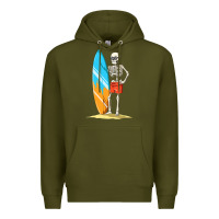 Army Green Surfing Skeleton Halloween Themed Surf Lovers Gift Premium Hoodie - longCreatives