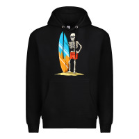 Black Surfing Skeleton Halloween Themed Surf Lovers Gift Premium Hoodie - longCreatives