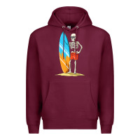 Burgundy Surfing Skeleton Halloween Themed Surf Lovers Gift Premium Hoodie - longCreatives