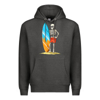 Charcoal Heather Surfing Skeleton Halloween Themed Surf Lovers Gift Premium Hoodie - longCreatives