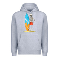 Heather Grey Surfing Skeleton Halloween Themed Surf Lovers Gift Premium Hoodie - longCreatives