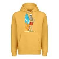 Mustard Surfing Skeleton Halloween Themed Surf Lovers Gift Premium Hoodie - longCreatives
