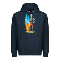 Navy Surfing Skeleton Halloween Themed Surf Lovers Gift Premium Hoodie - longCreatives