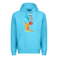 Ocean Blue Surfing Skeleton Halloween Themed Surf Lovers Gift Premium Hoodie - longCreatives