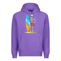 Purple Surfing Skeleton Halloween Themed Surf Lovers Gift Premium Hoodie - longCreatives