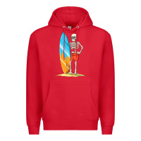 Red Surfing Skeleton Halloween Themed Surf Lovers Gift Premium Hoodie - longCreatives