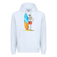 White Surfing Skeleton Halloween Themed Surf Lovers Gift Premium Hoodie - longCreatives