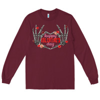 Burgundy Happy Valentine's Day skeleton hands Long Sleeve Tee - FaDigitalArtStudio
