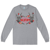 Heather Grey Happy Valentine's Day skeleton hands Long Sleeve Tee - FaDigitalArtStudio