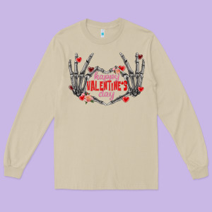 Happy Valentine's Day Skeleton Hands Long Sleeve Tee Designed By Fadigitalartstudio