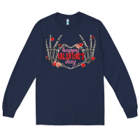 Navy Happy Valentine's Day skeleton hands Long Sleeve Tee - FaDigitalArtStudio
