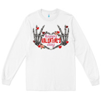 White Happy Valentine's Day skeleton hands Long Sleeve Tee - FaDigitalArtStudio