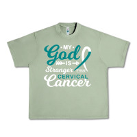 Oil Green My God is Stronger Than Cervical Cancer Awareness Warrior Urban Heavy Tee - longCreatives