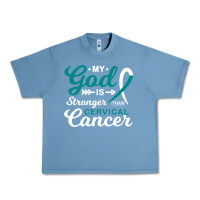 Pebble Blue My God is Stronger Than Cervical Cancer Awareness Warrior Urban Heavy Tee - longCreatives