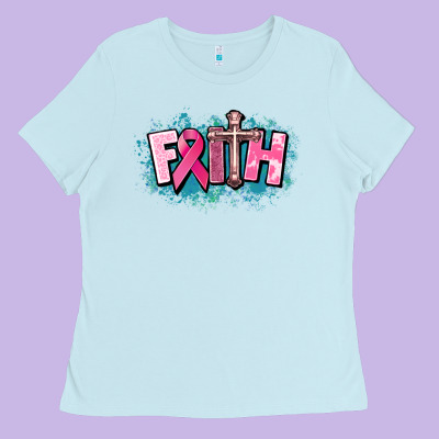 Cancer Faith Cross Ladies Tee Designed By Howdyjamesfarm