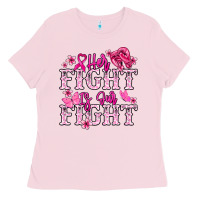 Bubblegum Pink Her fight is our fight Cancer Awareness Ladies Tee - HowdyJamesFarm