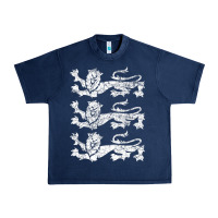 Navy Retro Three England Lions Vintage Souvenir Urban Heavy Tee - longCreatives