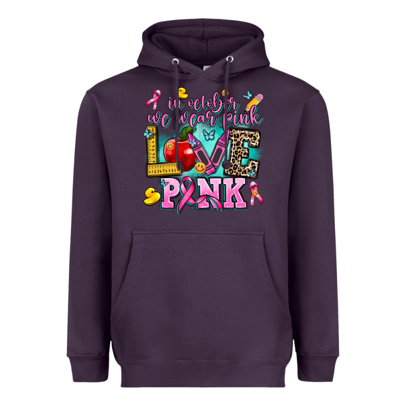 In October We Wear Pink Love Pink Heavyweight Hoodie by AdoDesignShop | Teevron