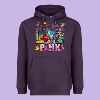 In October We Wear Pink Love Pink Heavyweight Hoodie Designed By Adodesignshop
