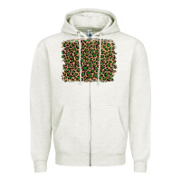 Oatmeal Heather leopard with green glitter Zipper Hoodie - Artiststas