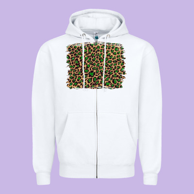 Leopard With Green Glitter Zipper Hoodie Designed By Artiststas