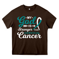 Chocolate Brown My God is Stronger Than Cervical Cancer Awareness Warrior Heavy Core Tee - longCreatives