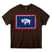 Chocolate Brown State of Wyoming Flag Fun Vintage Retro Fall Hiking Heavy Core Tee - longCreatives