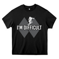 Black I'm Difficult Double Black Diamond Skiing Heavy Core Tee - longCreatives