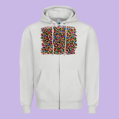 Leopard With Multiple Color Glitters Zipper Hoodie Designed By Artiststas