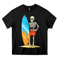Black Surfing Skeleton Halloween Themed Surf Lovers Gift Heavy Core Tee - longCreatives
