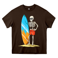 Chocolate Brown Surfing Skeleton Halloween Themed Surf Lovers Gift Heavy Core Tee - longCreatives