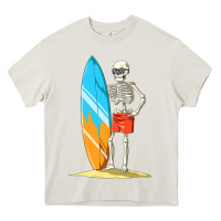 Cream Surfing Skeleton Halloween Themed Surf Lovers Gift Heavy Core Tee - longCreatives