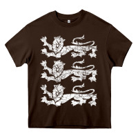 Chocolate Brown Retro Three England Lions Vintage Souvenir Heavy Core Tee - longCreatives