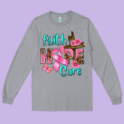 Faith Hope Cure Breast Cancer Long Sleeve Tee Designed By Fadigitalartstudio