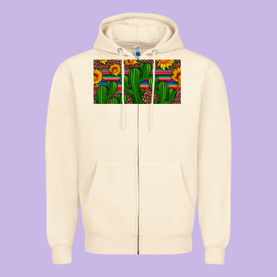 Sunflowers And Cactus License Plate Zipper Hoodie Designed By Artiststas