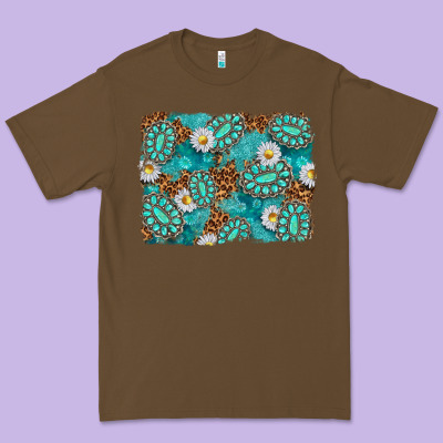 Leopard And Turquoise Gemstone Background Premium Tee Designed By Texasbilliewilder