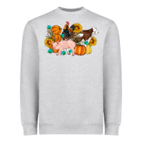 Heather Grey Farm Life Fall Pig Cow Rooster Heavyweight Sweatshirt - Artiststas